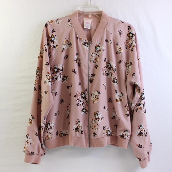 Xhileration Floral Pattern Pink Zip-Up Jacket Women's Size Large