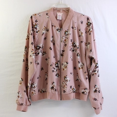 Xhileration Floral Pattern Pink Zip-Up Jacket Women's Size Large
