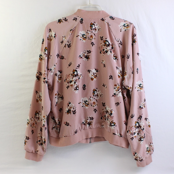 Xhileration Floral Pattern Pink Zip-Up Jacket Women's Size Large