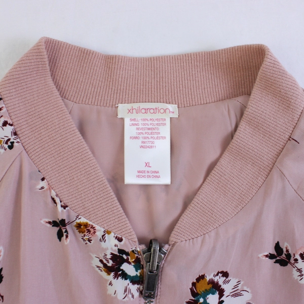 Xhileration Floral Pattern Pink Zip-Up Jacket Women's Size Large