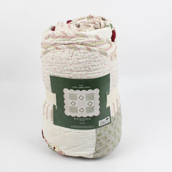 Sonoma Floral Applique Cotton Quilted Throw Blanket 50" x 60" FLAWED