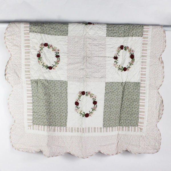 Sonoma Floral Applique Cotton Quilted Throw Blanket 50" x 60" FLAWED