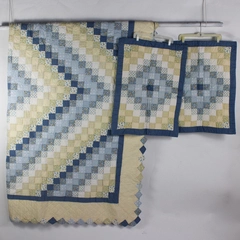 3 Piece PEM America Blue and Yellow Americana Home Queen Quilt Set