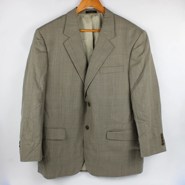 Jones New York Men's 44R Brown 100% Wool Glen Plaid Suit Jacket