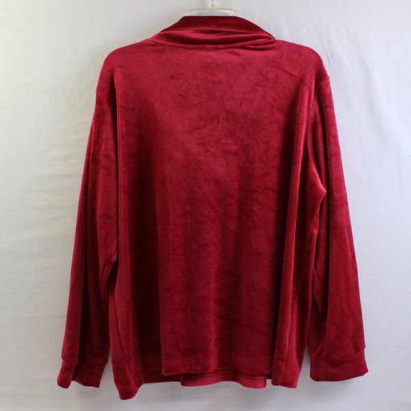 Blair Women’s PXL Long Sleeve Red Velour Rhinestone Collared Sweater