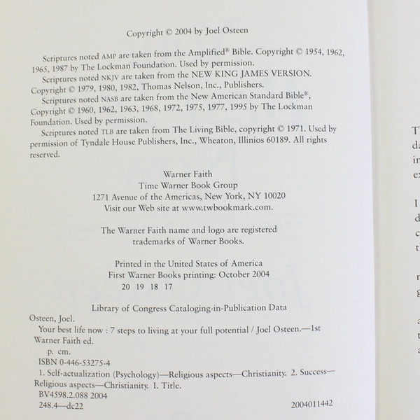 Your Best Life Now: 7 Steps to Living at Your Full Potential Joel Osteen 2004