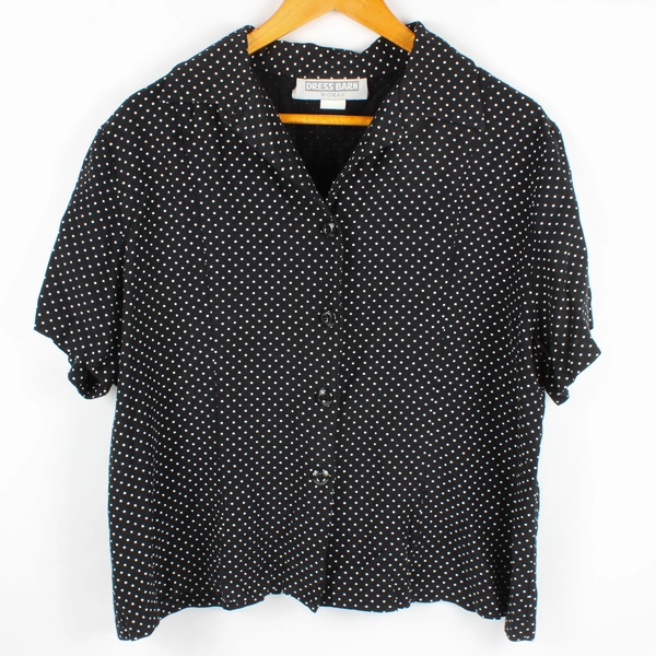 Dress Barn Women's 18/20 Black/White Polka Dots Button Up Short Sleeve Blouse
