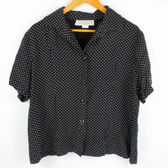 Dress Barn Women's 18/20 Black/White Polka Dots Button Up Short Sleeve Blouse