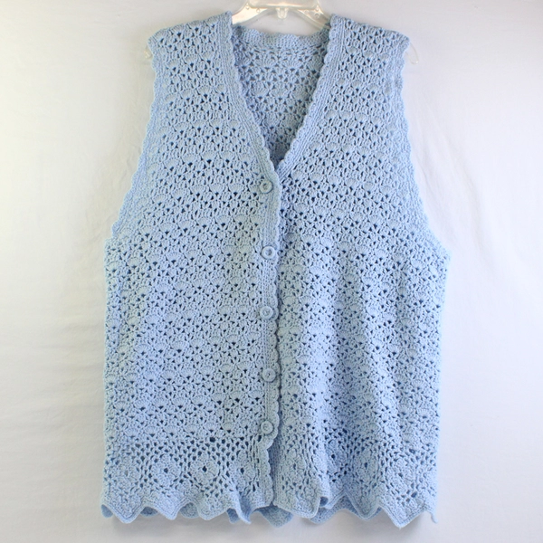 Handmade Knit Crochet Powder Blue Sweater Vest Women's Size 1X FLAWED