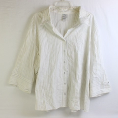 Fashion Bug Sparkly White 3/4-Sleeve Button-Up Women's Size 30/32W FLAWED