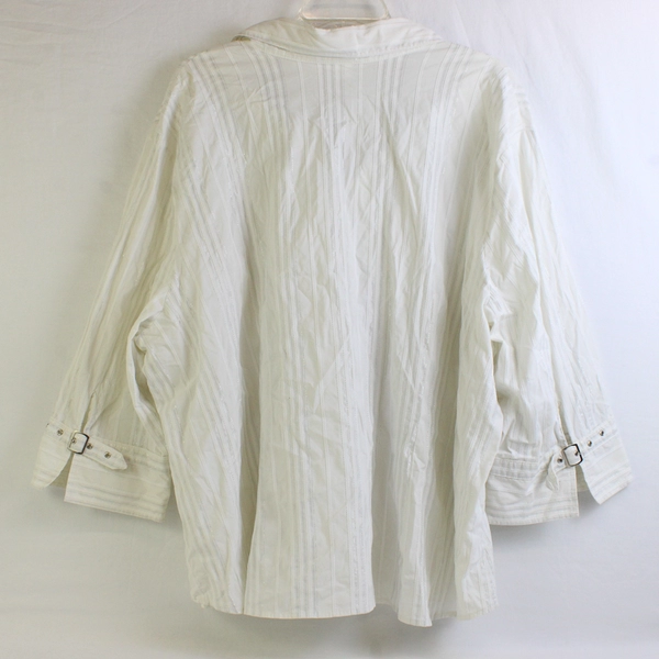 Fashion Bug Sparkly White 3/4-Sleeve Button-Up Women's Size 30/32W FLAWED