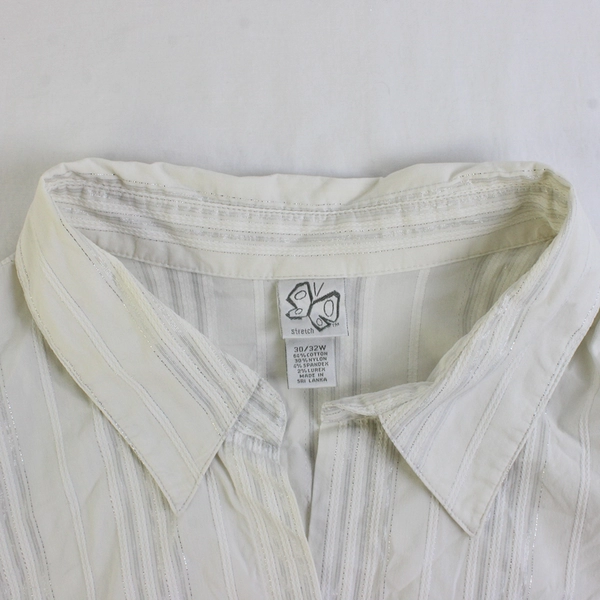 Fashion Bug Sparkly White 3/4-Sleeve Button-Up Women's Size 30/32W FLAWED