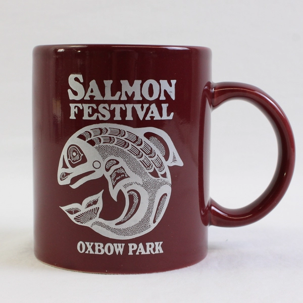 Coffee Mug Salmon Festival Oxbow Park Ceramic Burgundy Portland Oregon