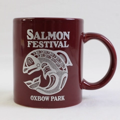 Coffee Mug Salmon Festival Oxbow Park Ceramic Burgundy Portland Oregon