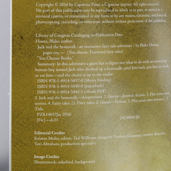 Jack and the Beanstalk Blake Hoena An Interactive Fairy Tale Adventure 2016 PB