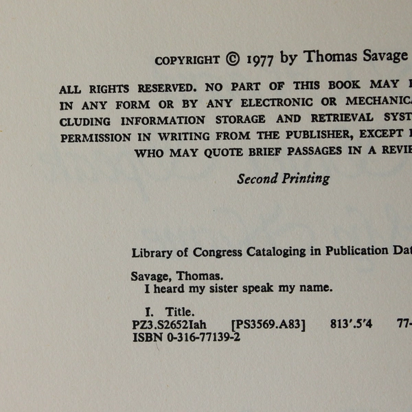 I Heard My Sister Speak My Name Vintage HC Book, Thomas Savage 1977