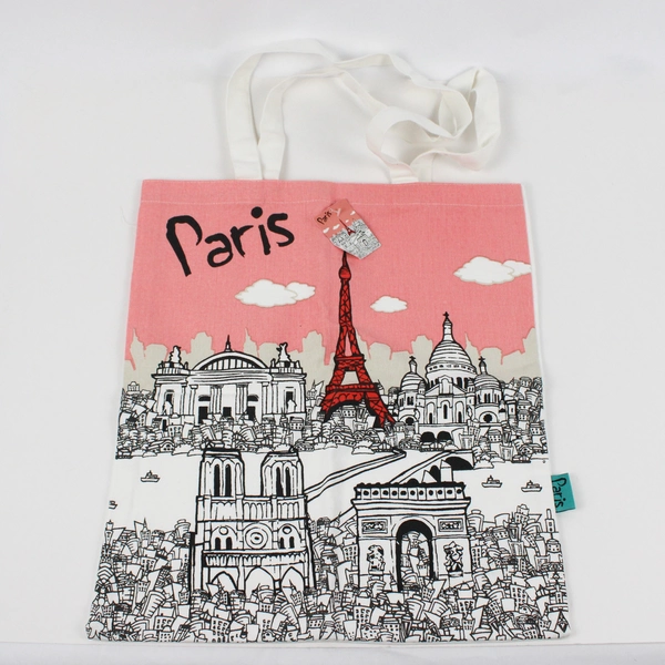 Enesco "Paris" Eiffel & City Pattern Canvas Tote Bag Shoulder 100% Cotton