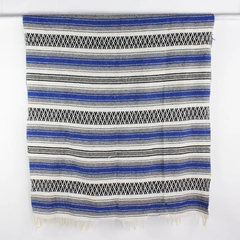 Unbranded Wool Blend Woven Blanket Blue Gray Black Stripes Fringe Edges FLAW