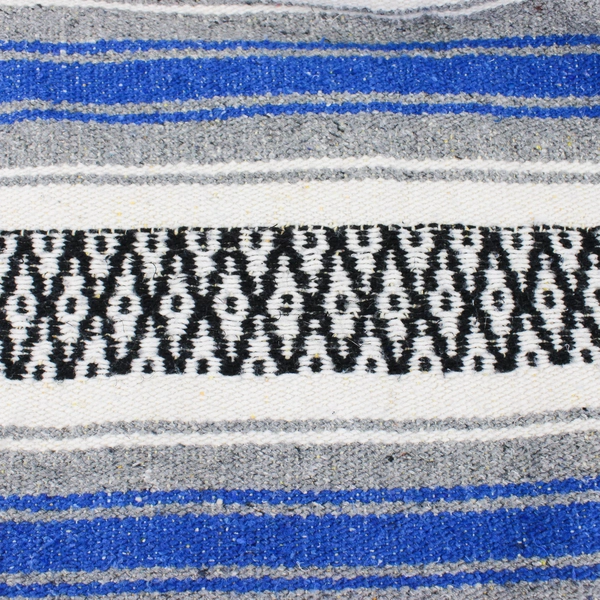 Unbranded Wool Blend Woven Blanket Blue Gray Black Stripes Fringe Edges FLAW