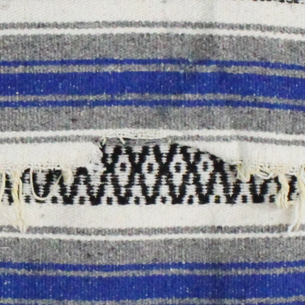 Unbranded Wool Blend Woven Blanket Blue Gray Black Stripes Fringe Edges FLAW