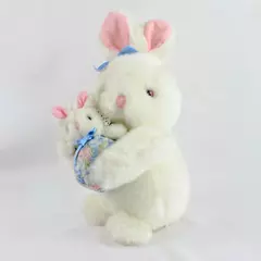 12" White Plush Easter Bunny with Baby Soft Cuddly Holiday Decor Toy