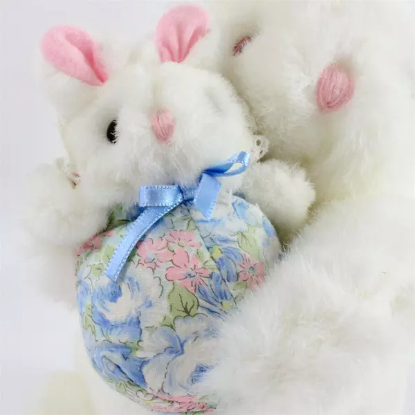 12" White Plush Easter Bunny with Baby Soft Cuddly Holiday Decor Toy