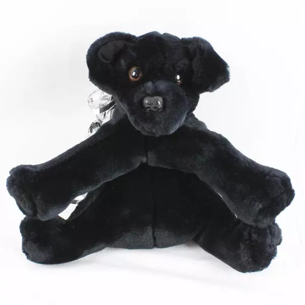 8" Black Plush Dog Bean Bag with Silver Ribbons Purr-Fection by MJC Collectible