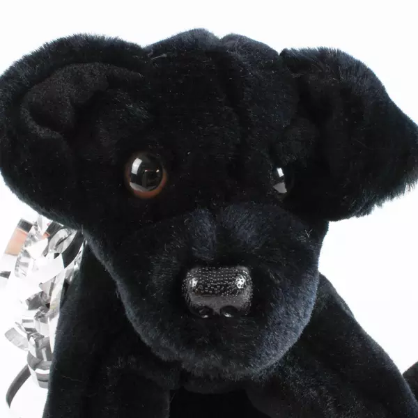 8" Black Plush Dog Bean Bag with Silver Ribbons Purr-Fection by MJC Collectible