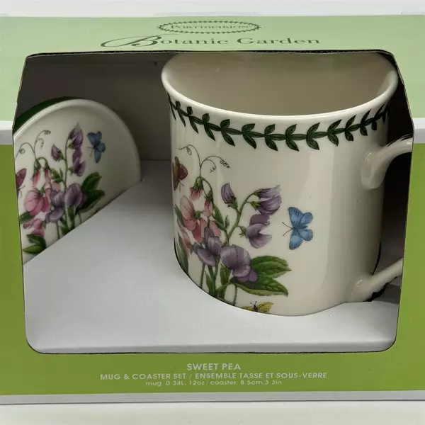 Portmeiron Botanic Garden Sweet Pea Cup and Coaster NIP