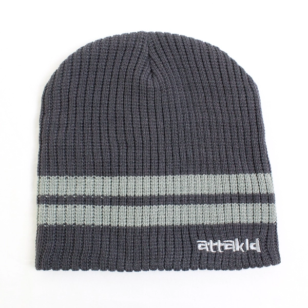 Attakid Gray Striped Acrylic Knit Beanie Kids One Size 4-7