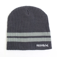 Attakid Gray Striped Acrylic Knit Beanie Kids One Size 4-7