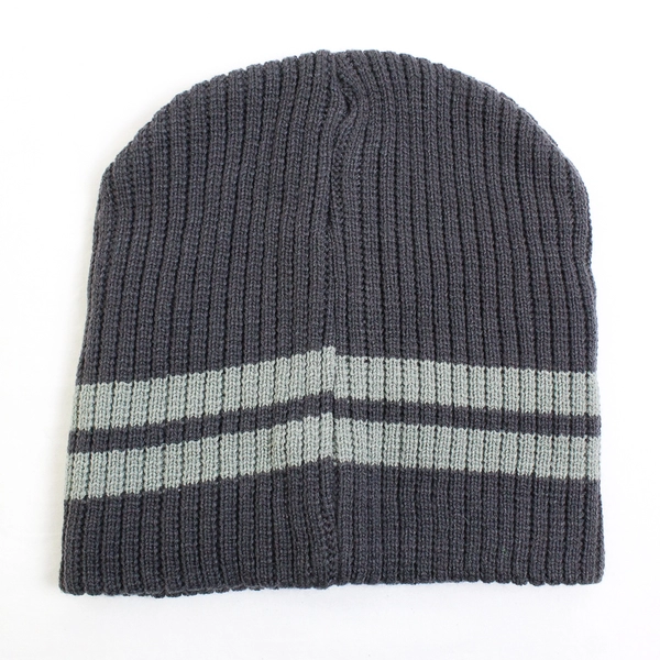 Attakid Gray Striped Acrylic Knit Beanie Kids One Size 4-7
