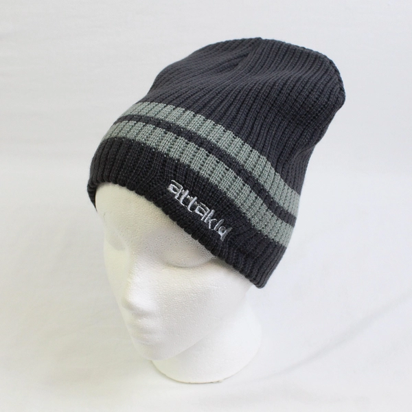 Attakid Gray Striped Acrylic Knit Beanie Kids One Size 4-7
