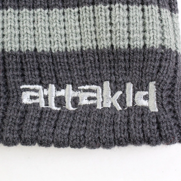 Attakid Gray Striped Acrylic Knit Beanie Kids One Size 4-7