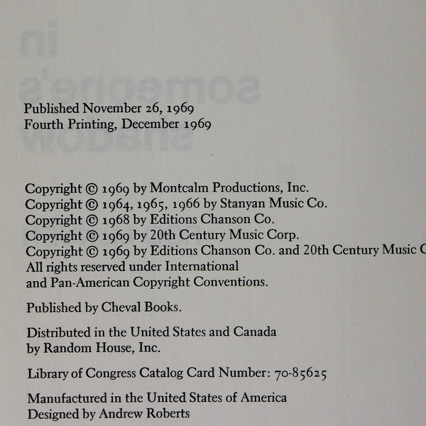 In Someone's Shadow by Rod McKuen 1969 Hardcover 4th Printing