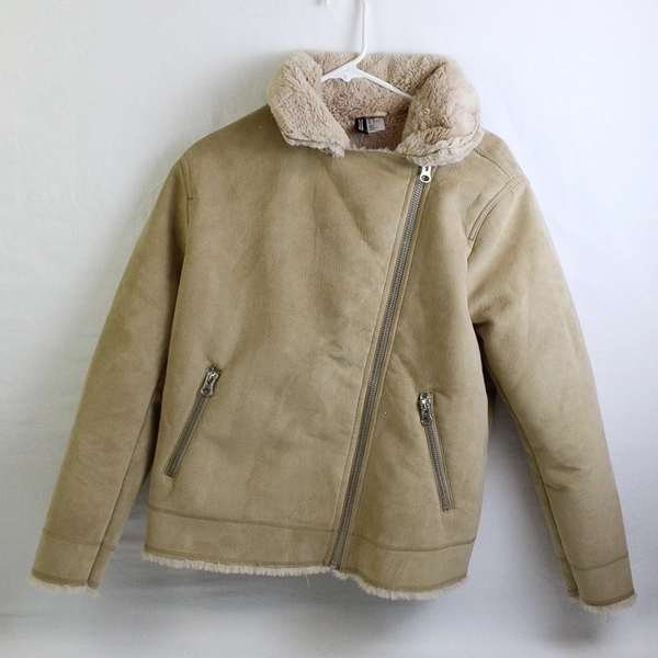 Divided by H&M Beige Faux Suede Jacket Faux Fur Lining Women's Size 12