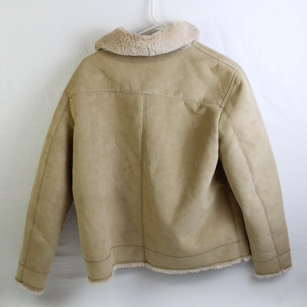 Divided by H&M Beige Faux Suede Jacket Faux Fur Lining Women's Size 12