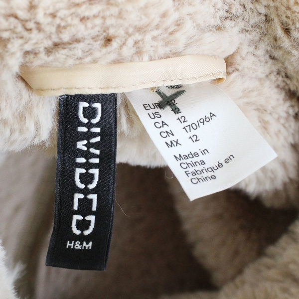Divided by H&M Beige Faux Suede Jacket Faux Fur Lining Women's Size 12