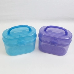 Lot of 2 Clear Plastic Glitter Makeup Storage Boxes Purple Blue Containers