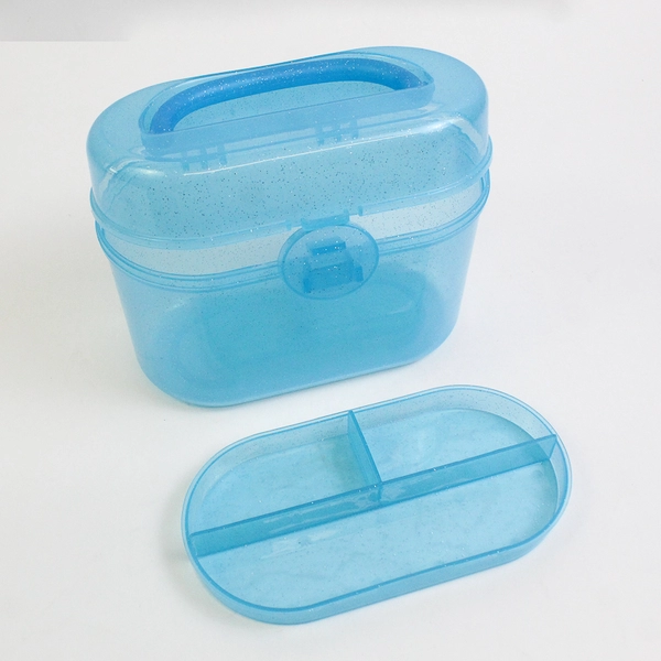 Lot of 2 Clear Plastic Glitter Makeup Storage Boxes Purple Blue Containers