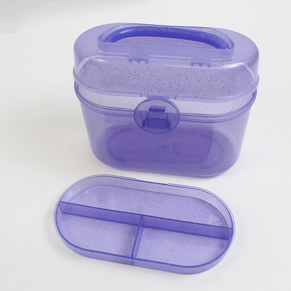 Lot of 2 Clear Plastic Glitter Makeup Storage Boxes Purple Blue Containers