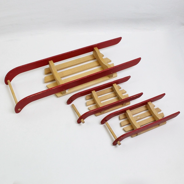 Lot of 3 Craftmade Painted Wooden Sleighs Christmas Holiday Decor