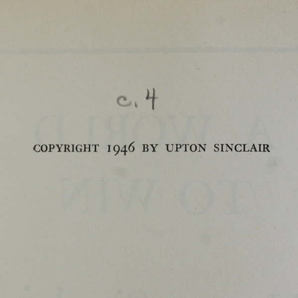 VTG A World to Win by Upton Sinclair A Lanny Budd Novel 1946 HC Ex-Library Book