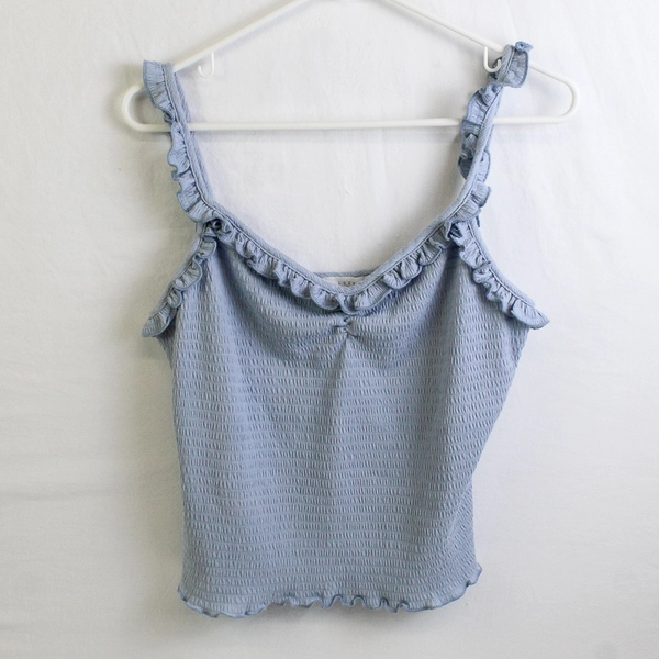 Lush Women's L Blue Sweetheart Neckline Frilly Crop Top Tank