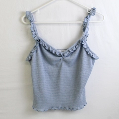 Lush Women's L Blue Sweetheart Neckline Frilly Crop Top Tank