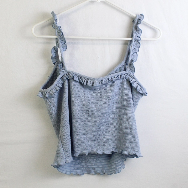 Lush Women's L Blue Sweetheart Neckline Frilly Crop Top Tank