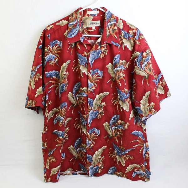 Campia Moda Men's XL Red Floral Hawaiian Shirt Button Up Short Sleeve