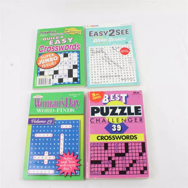 Lot of 4 Word Puzzle Books 2 Crossword & 2 Word Searches Pre-Owned