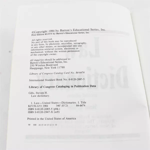 1984 Barron's Law Dictionary 2nd Edition Paperback Legal Reference