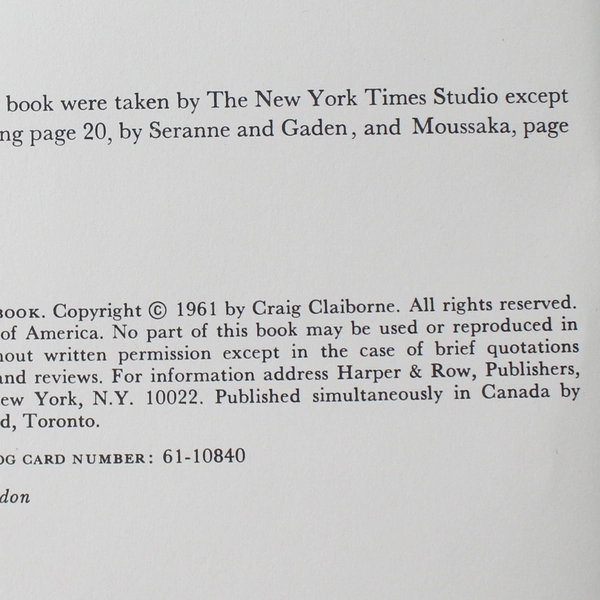 The New York Times Cookbook Craig Claiborne Harper & Row 1961 HC
